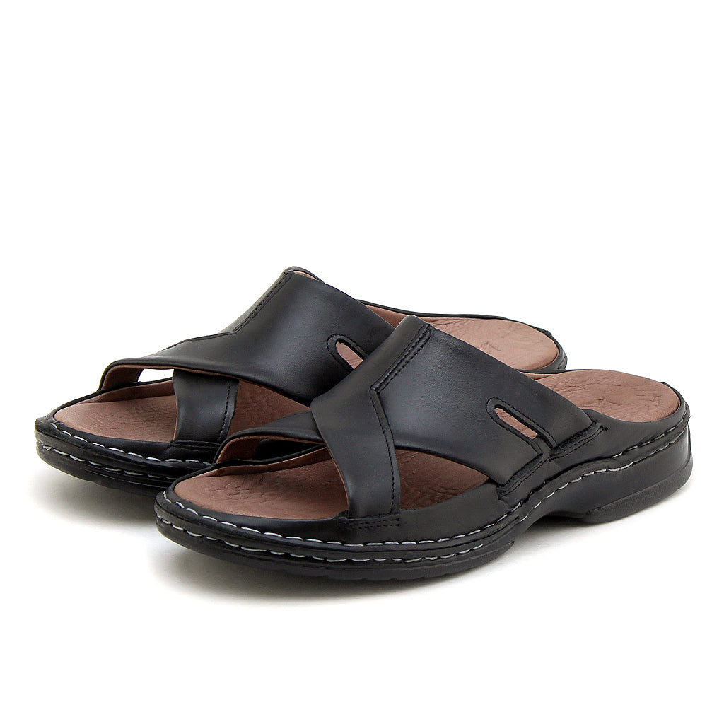 021 sandale confort en cuir homme noir