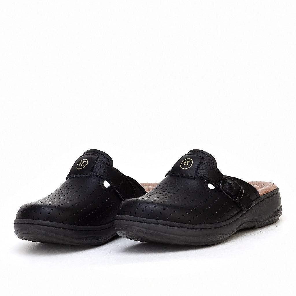 0324 sabot confort en cuir  femme noir