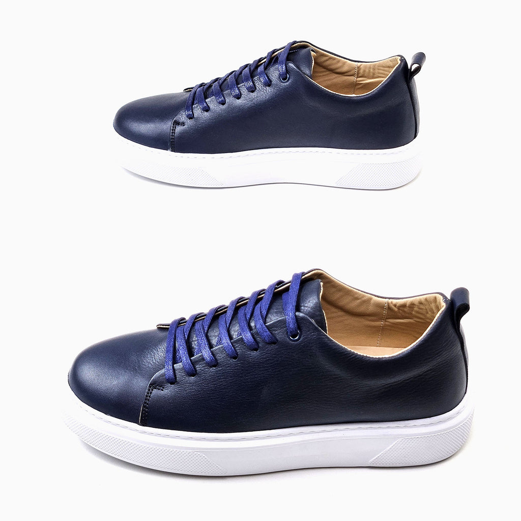 0224 Chaussure Sneaker Homme en cuir  bleumarin