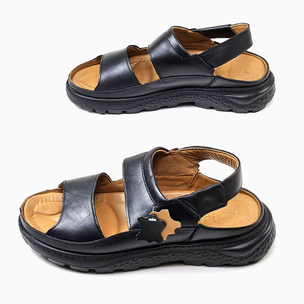 0206 sandale confort en cuir  homme noir