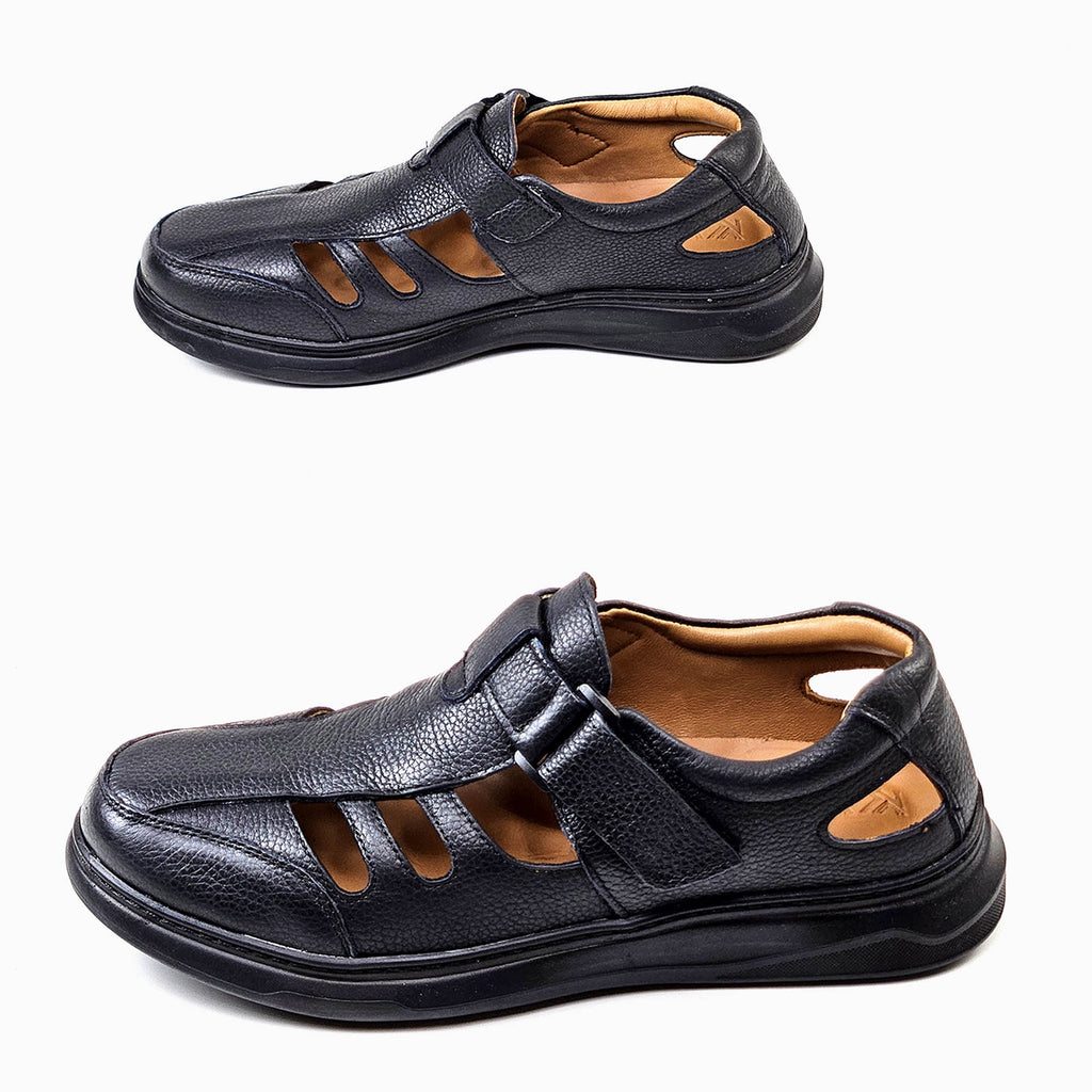 0205 sandale confort en cuir homme noir