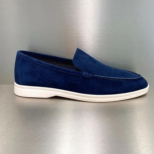 0110 Chaussures Homme Mocassins sports en cuir daim bleu-marin