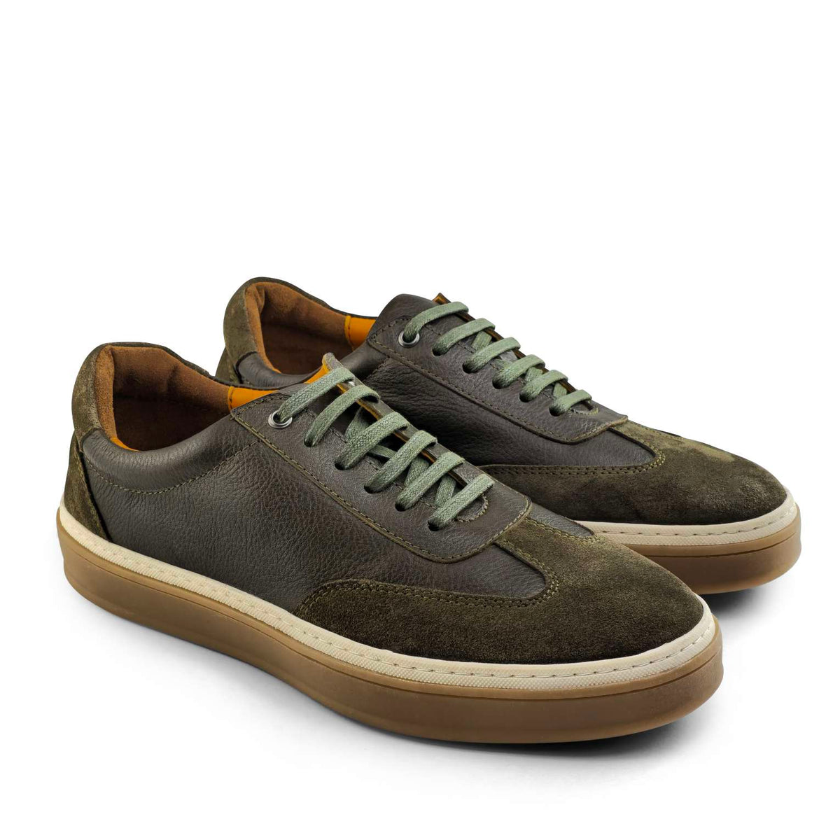 Sneaker Homme en Cuir Kaki 0235 | Lemusc.ma