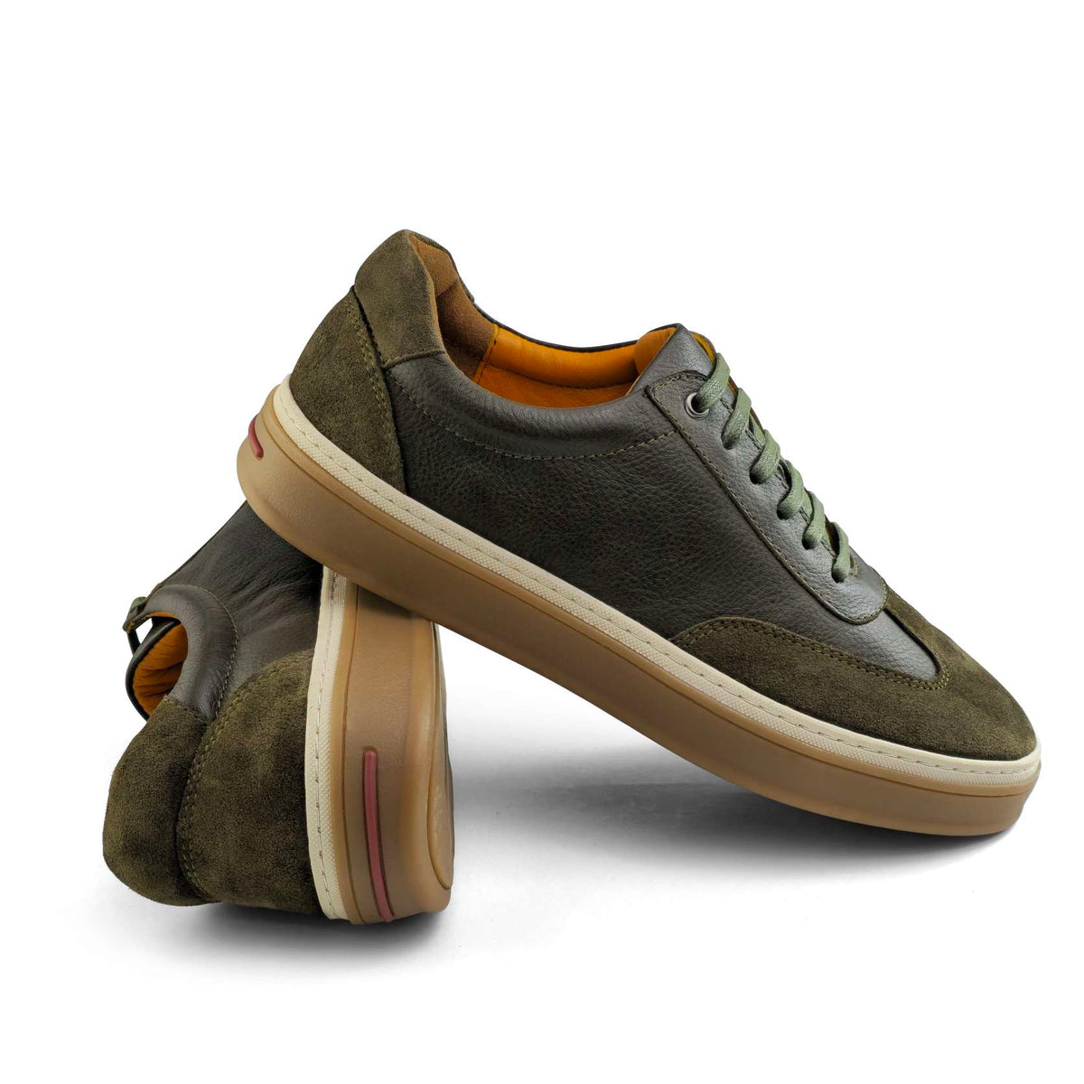 Sneaker Homme en Cuir Kaki 0235 | Lemusc.ma