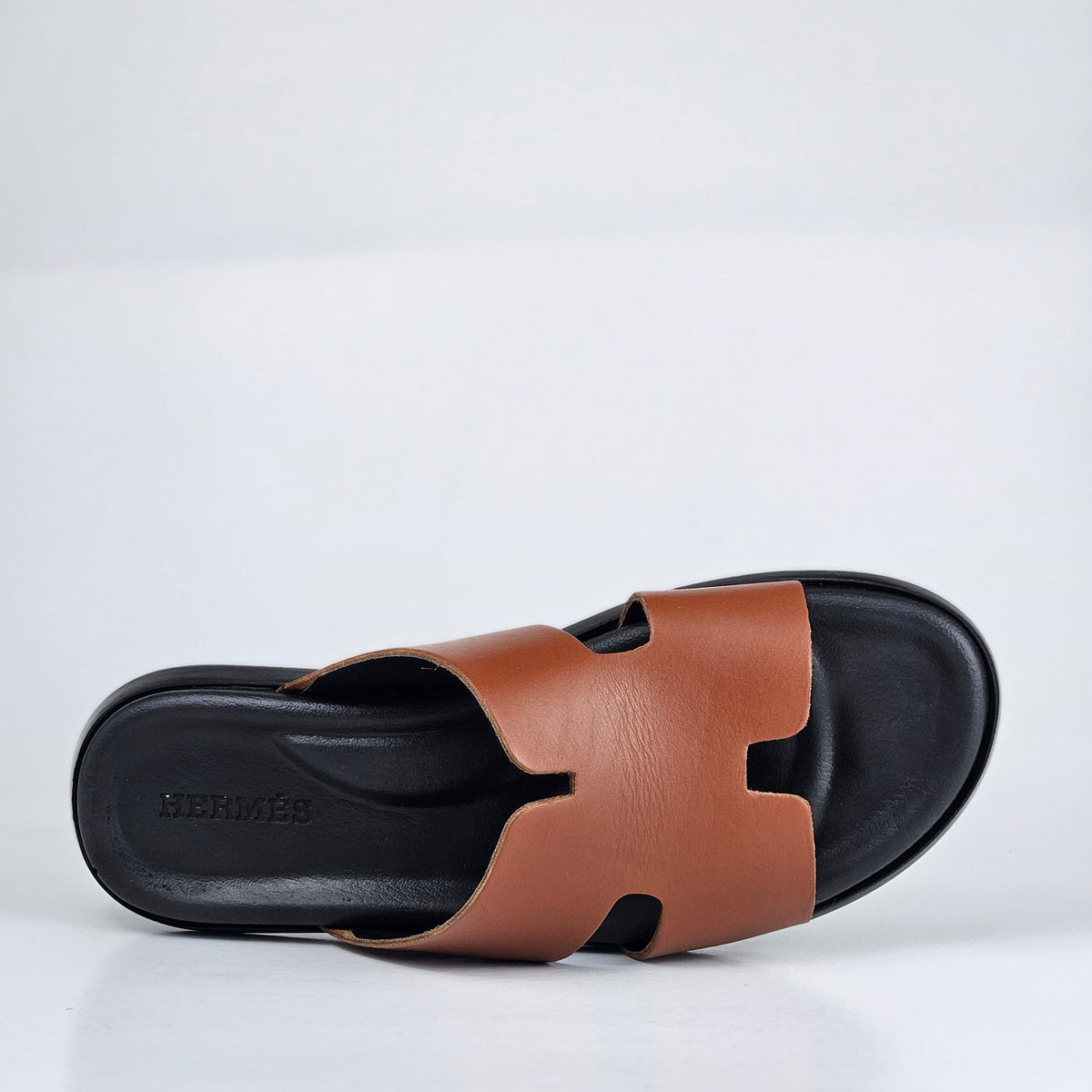 027 sandale confort en cuir homme marron tabac