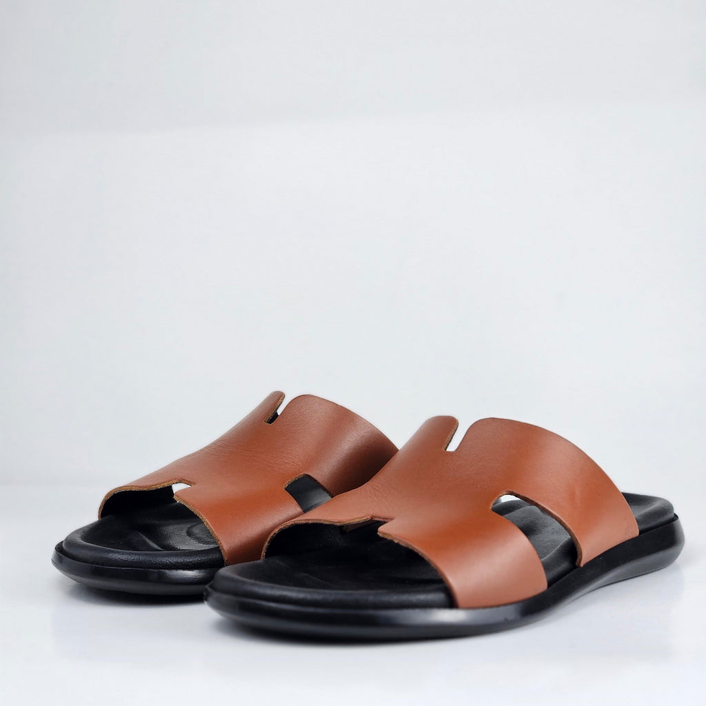 027 sandale confort en cuir homme marron tabac