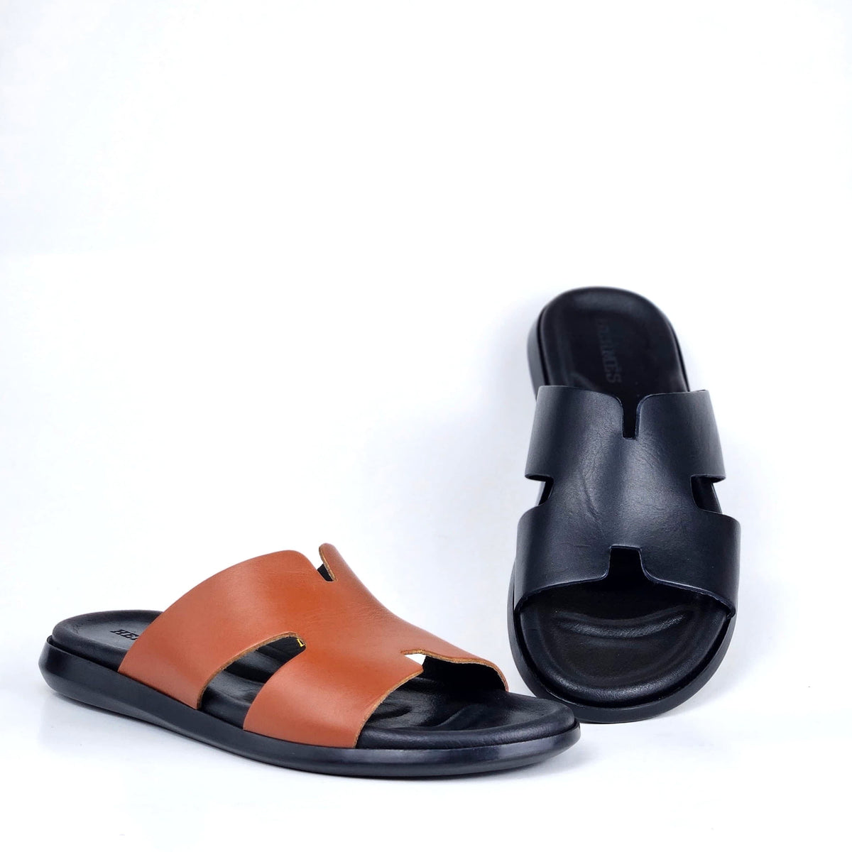 027 sandale confort en cuir homme marron tabac