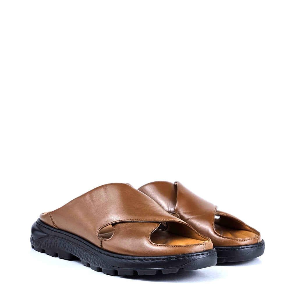 036 sandale confort en cuir homme marron tabac