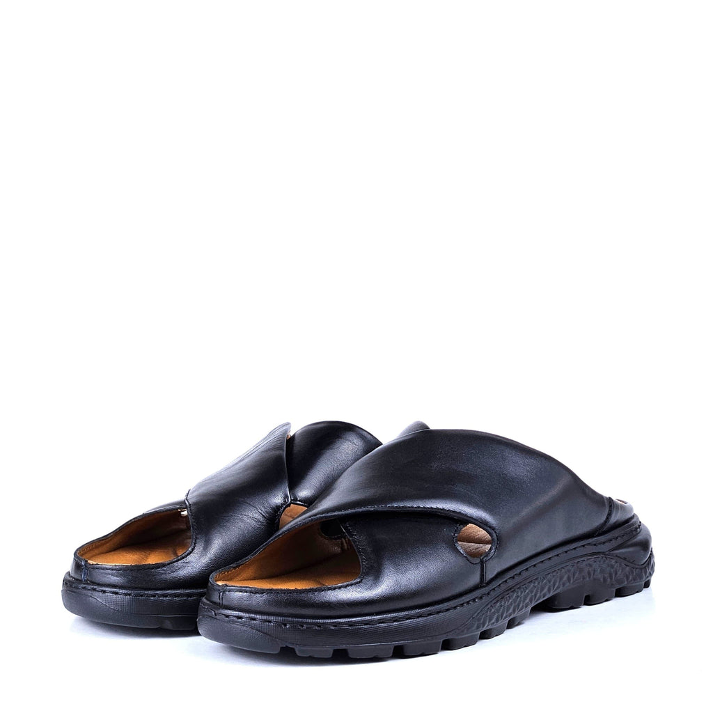 036 sandale confort en cuir homme noir