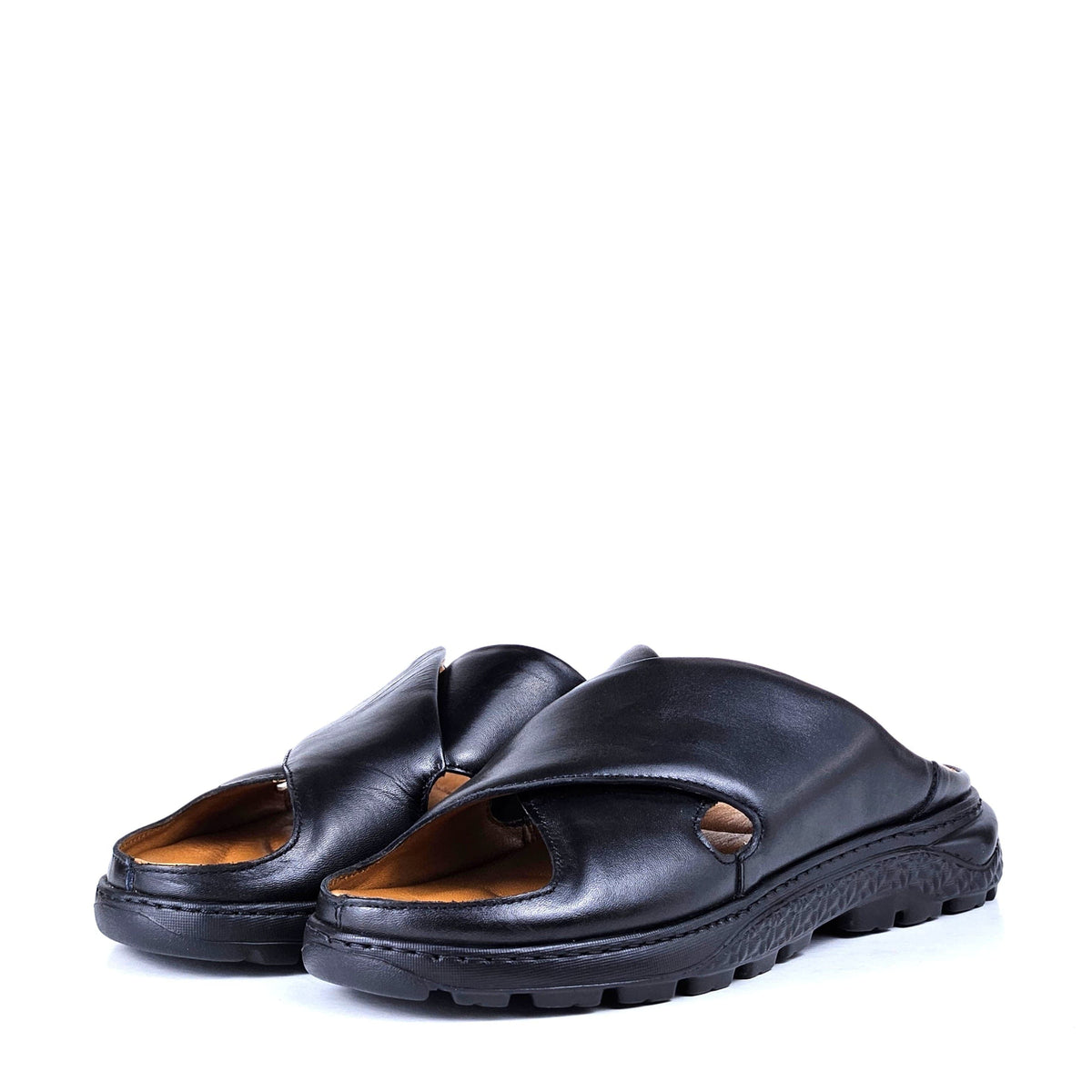 036 sandale confort en cuir homme noir