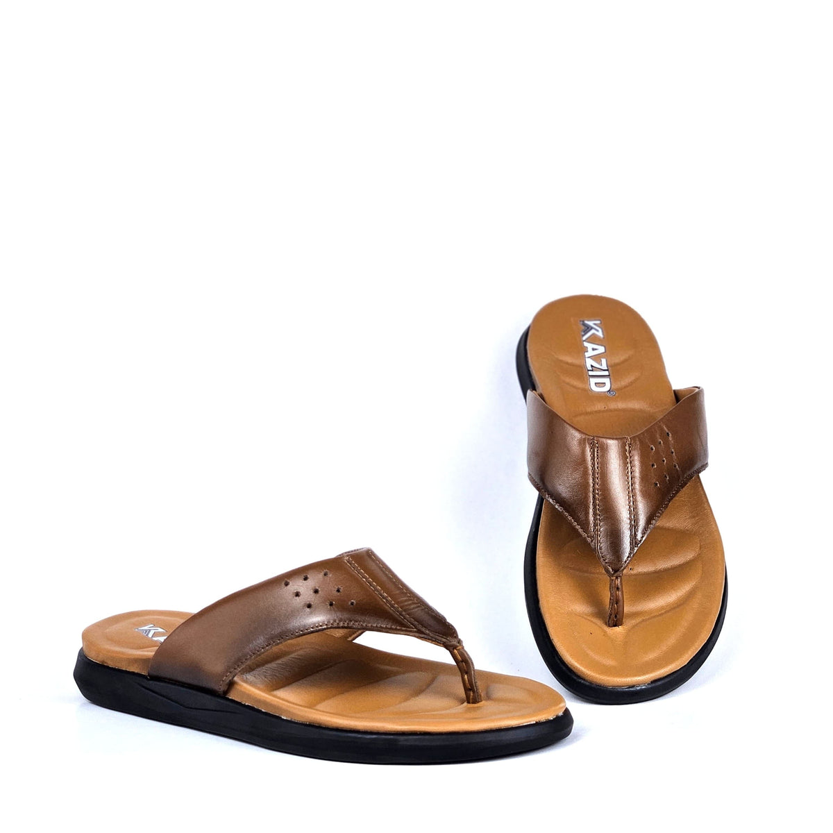 041 sandale confort en cuir homme marron tabac