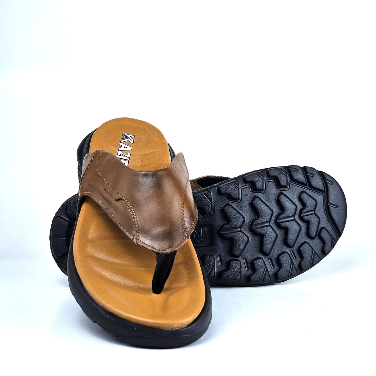 056 sandale confort en cuir homme marron tabac