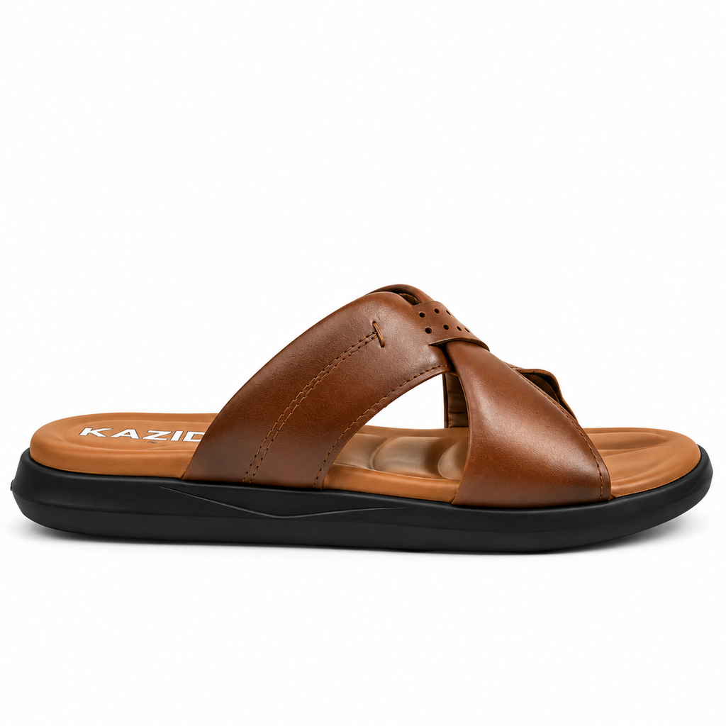 050 sandale confort en cuir homme marron tabac