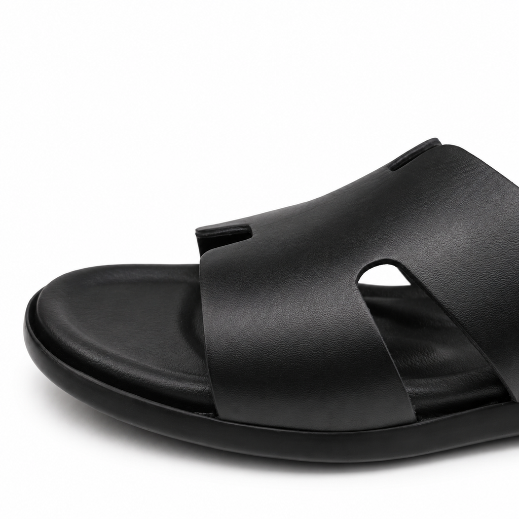 027 sandale confort en cuir homme noir