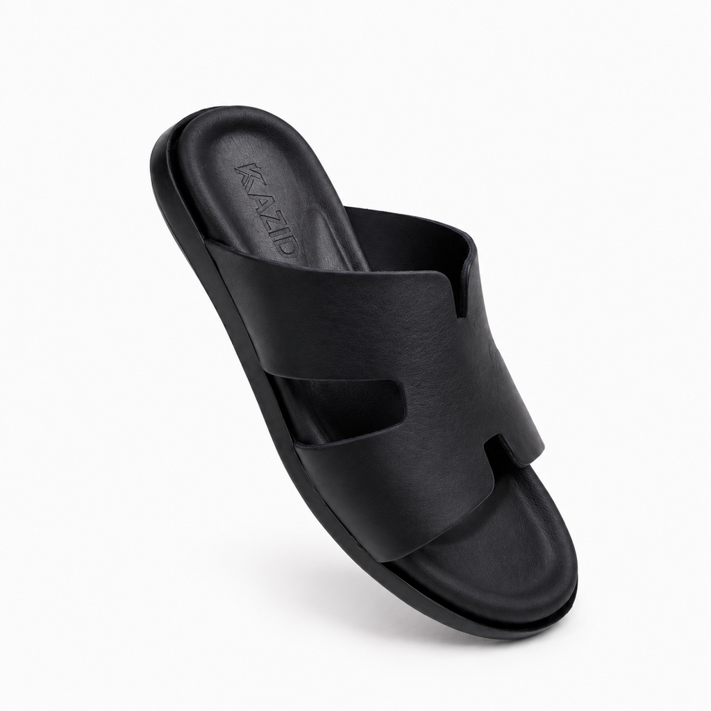 027 sandale confort en cuir homme noir