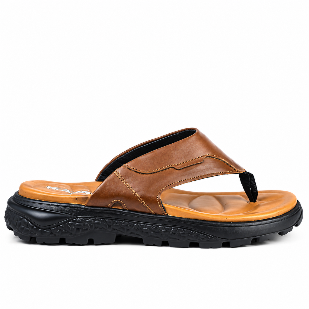 056 sandale confort en cuir homme marron tabac