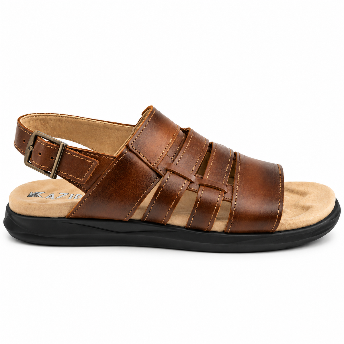 063 sandale confort en cuir homme tabac