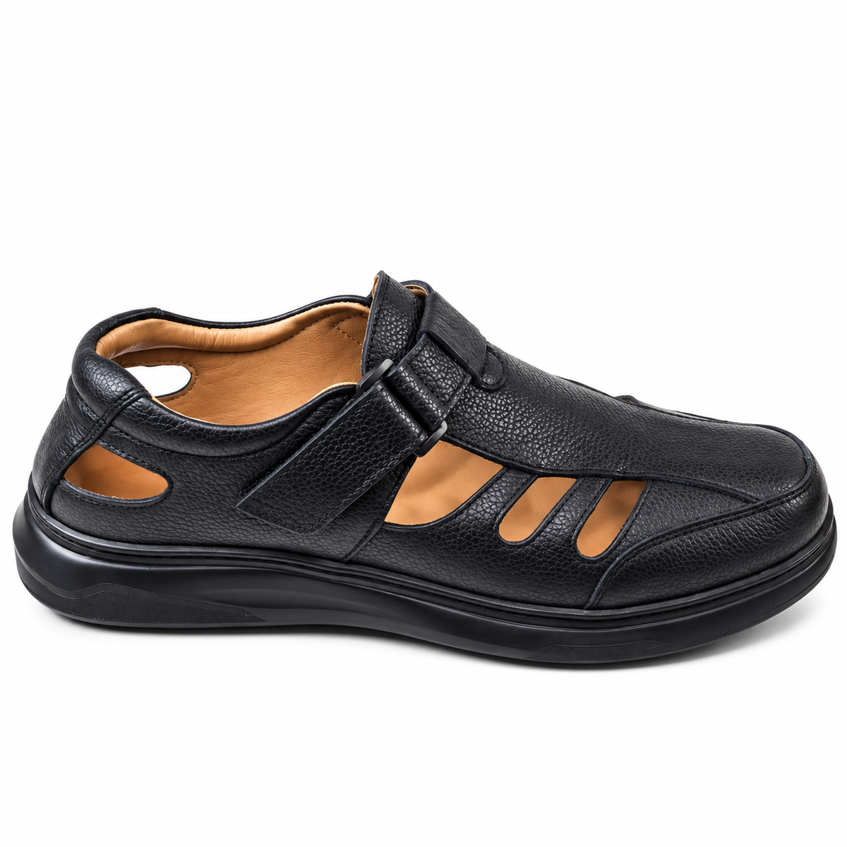 0205 sandale confort en cuir homme noir