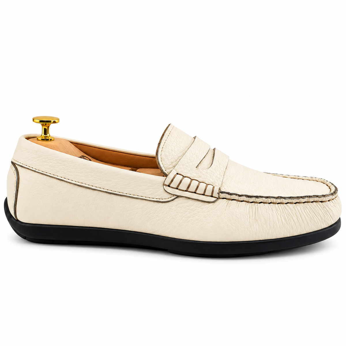 046 Chaussures Homme Mocassins sports en cuir blanc case