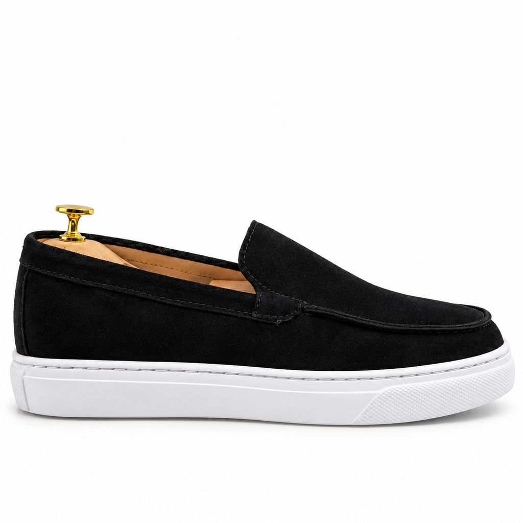 0108 Chaussures Homme Mocassins sports en cuir daim noir