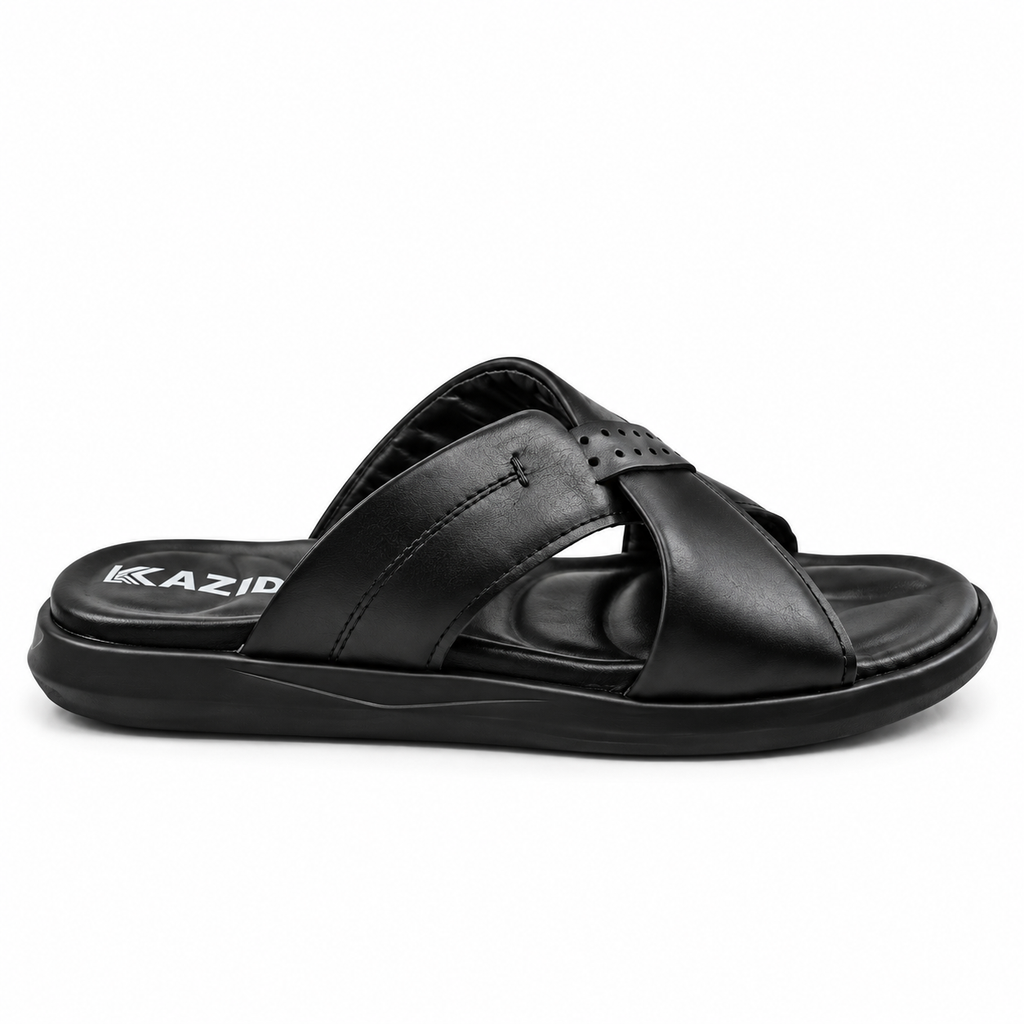 050 sandale confort en cuir homme noir