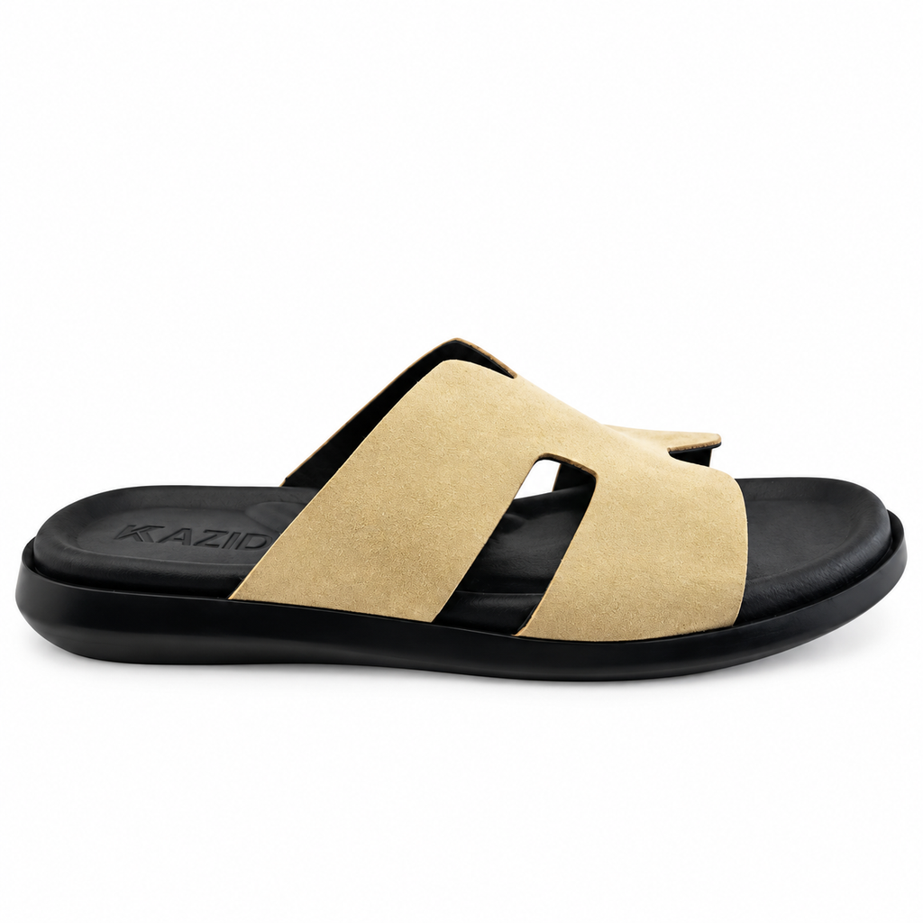 027 sandale confort en cuir homme daim beige