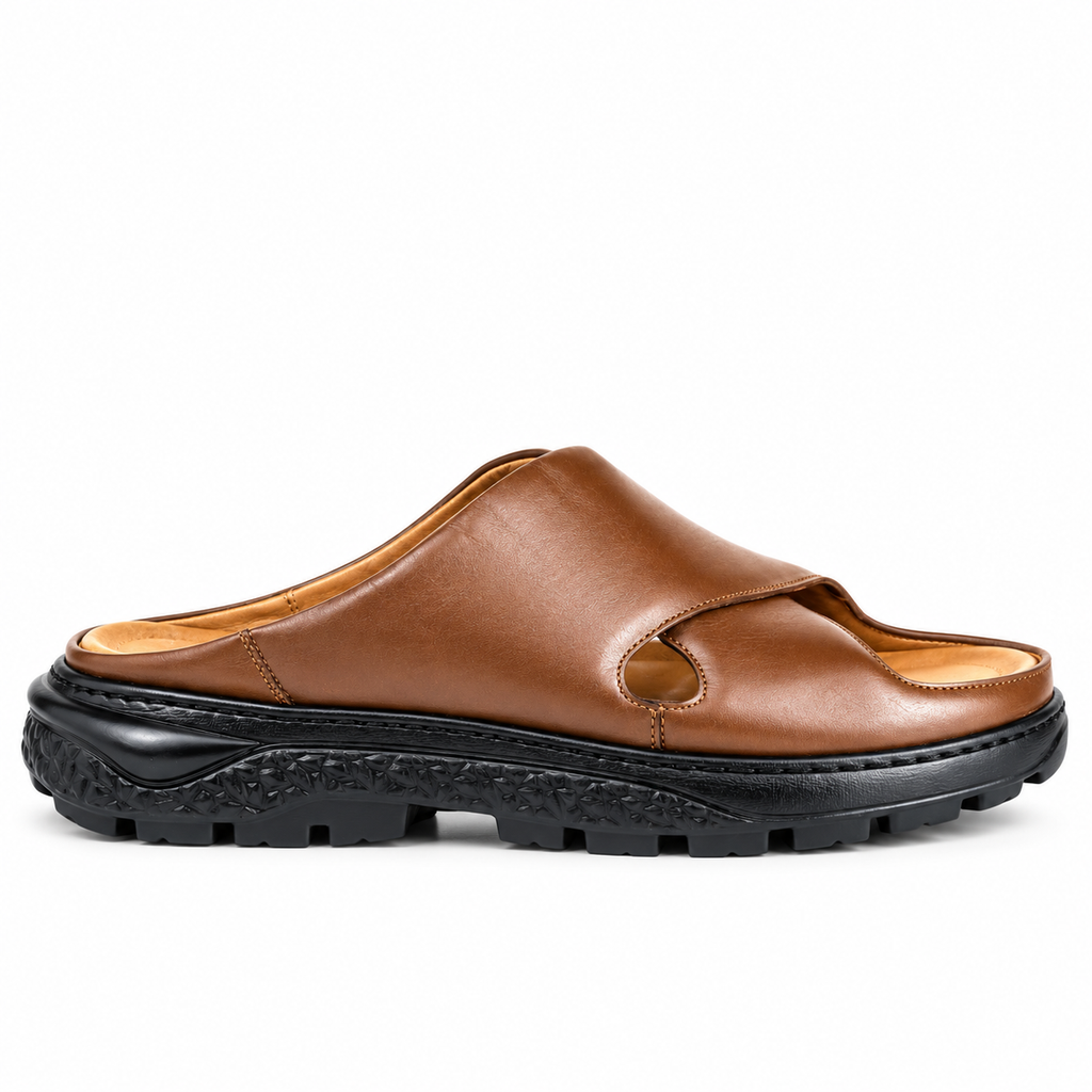 036 sandale confort en cuir homme marron tabac