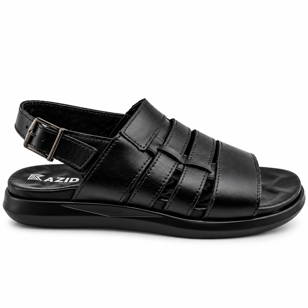 063 sandale confort en cuir homme noir