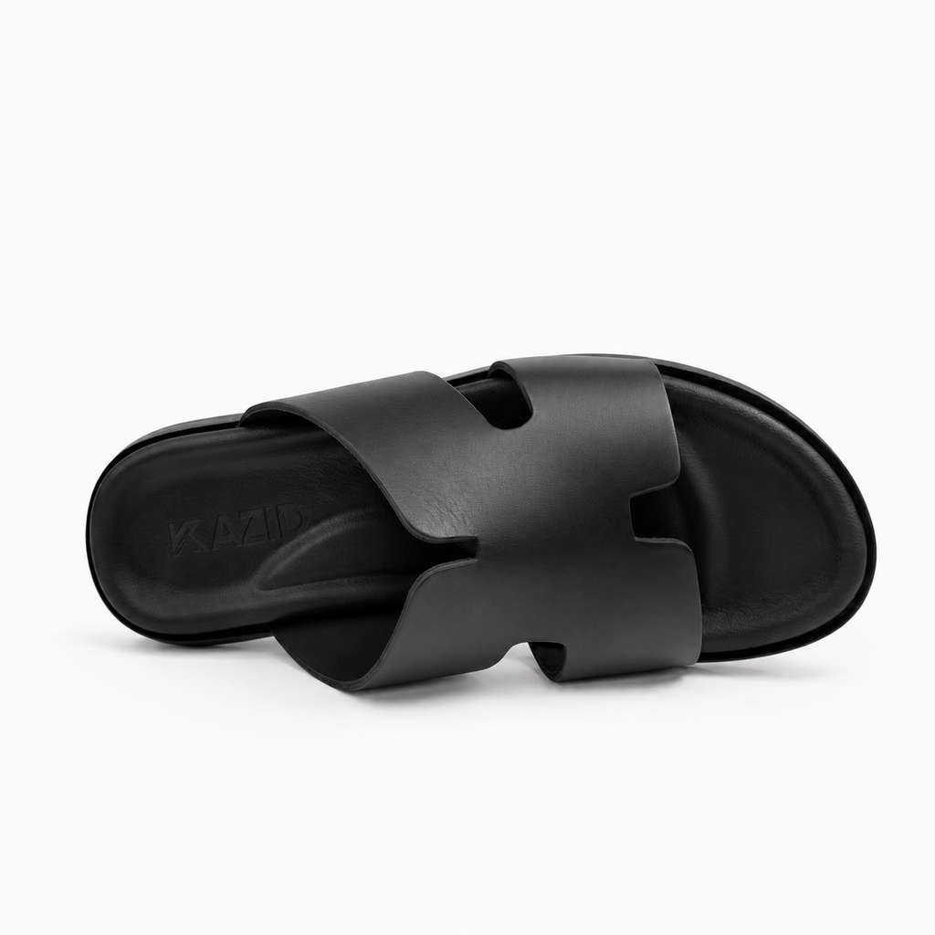 027 sandale confort en cuir homme noir