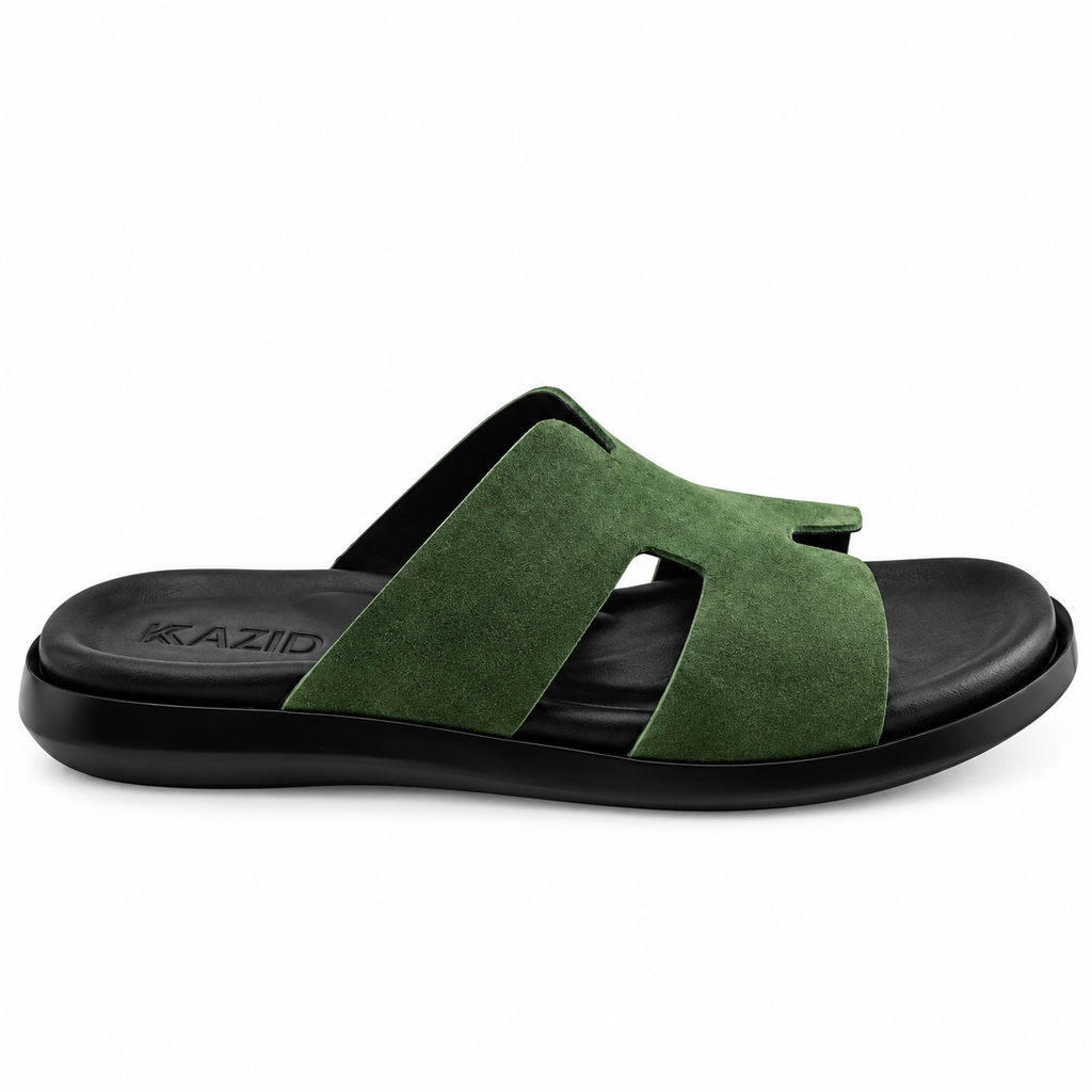 027 sandale confort en cuir homme daim kaki