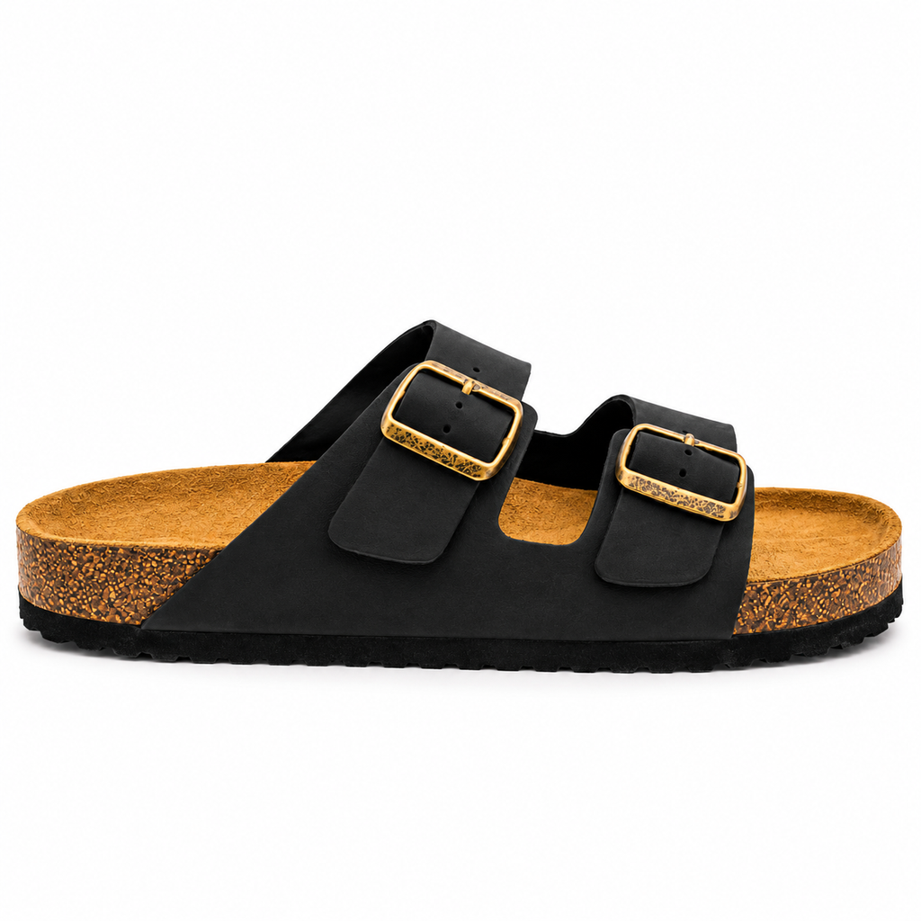 043 sandale confort en cuir homme noir