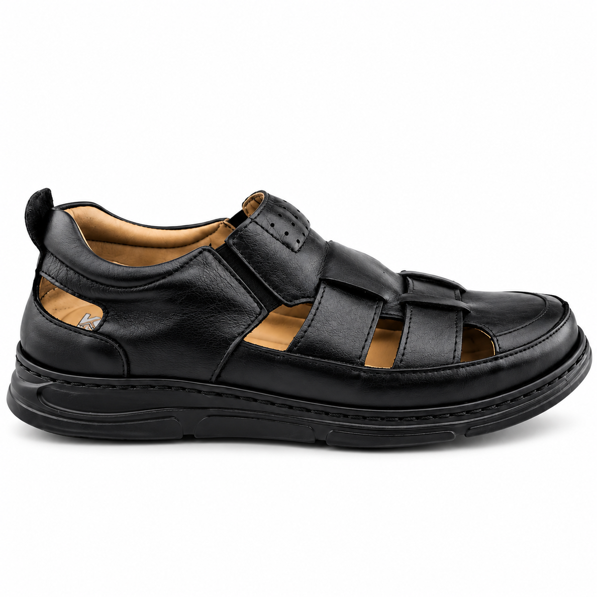 064 sandale confort en cuir homme noir