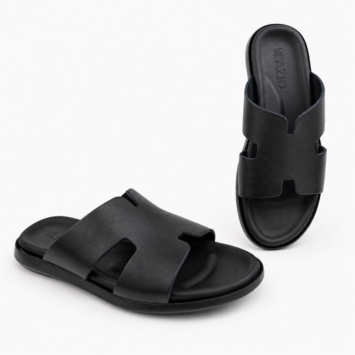 027 sandale confort en cuir homme noir