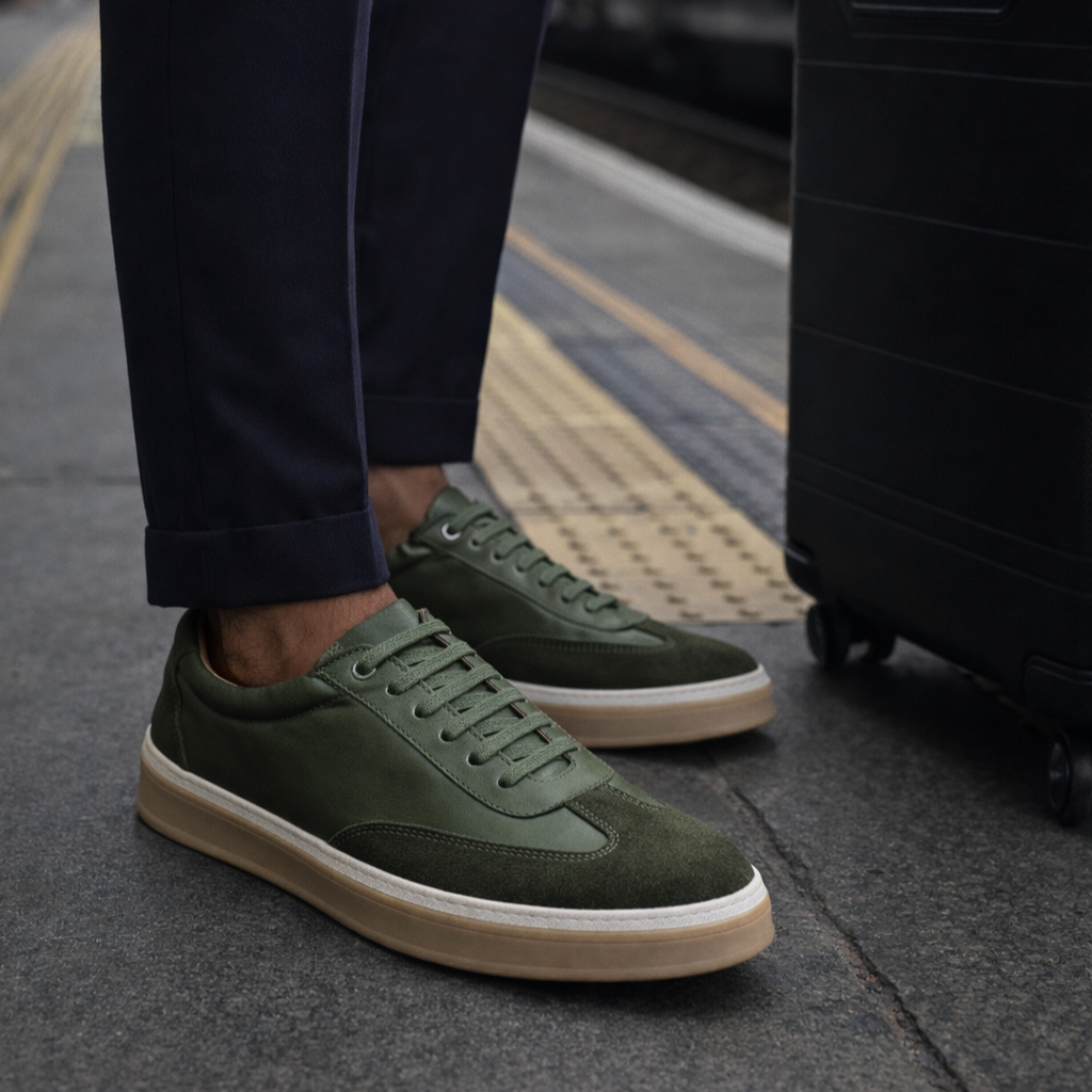 Sneaker Homme en Cuir Kaki 0235 | Lemusc.ma