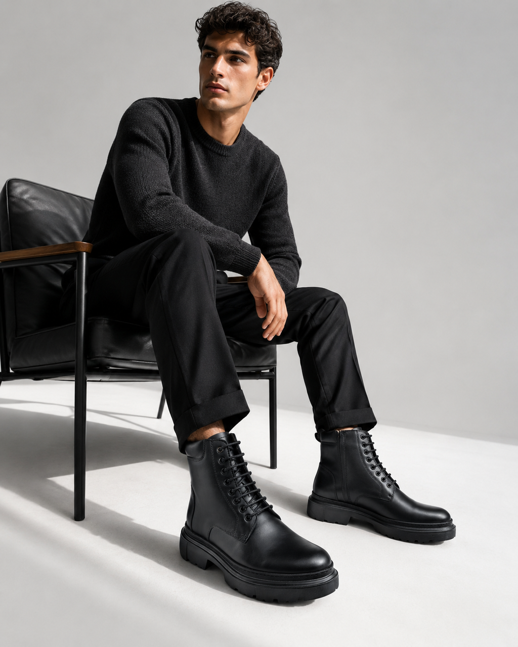 051  BOTTINE EN CUIR homme noir