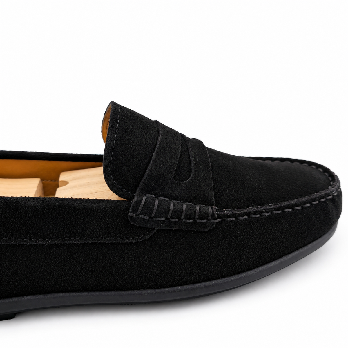046 Chaussures Homme Mocassins sports en cuir noir daim