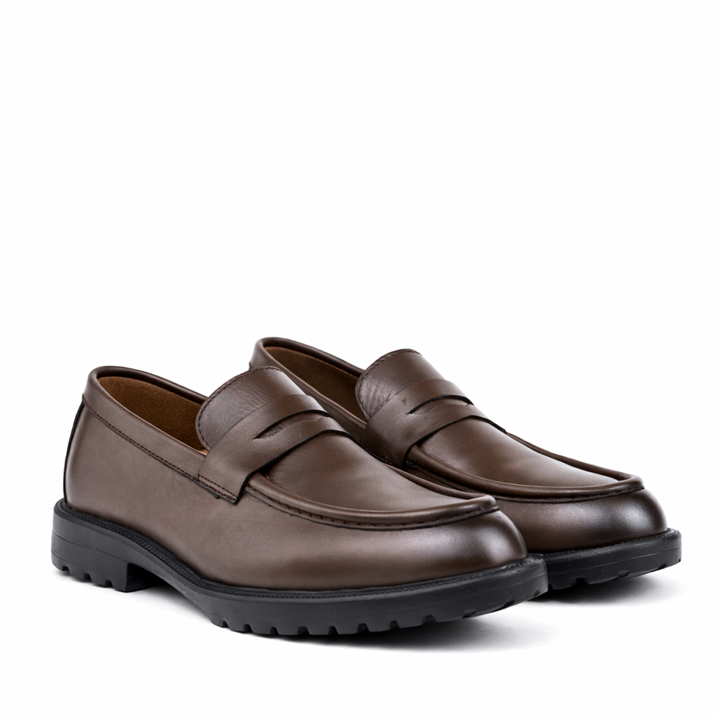 045 Chaussures Homme Mocassins sports en cuir marron