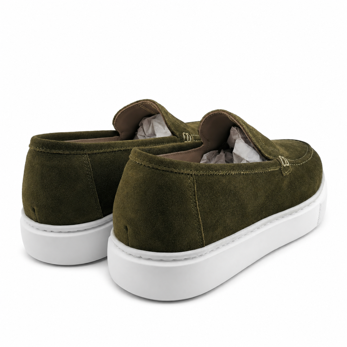 0109 Chaussures Homme  en cuir daim kaki