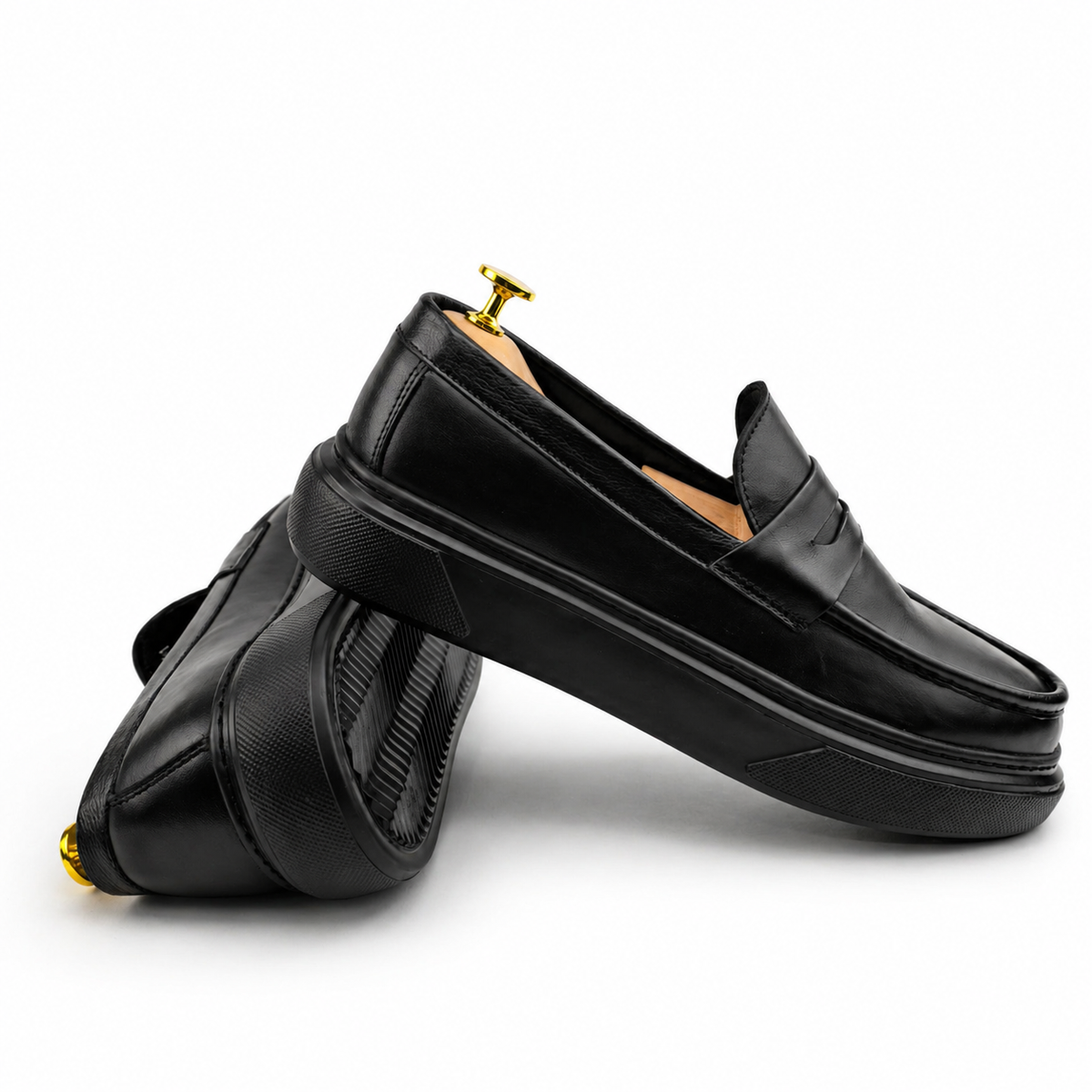 054 Chaussures Homme Mocassins sports en cuir noir