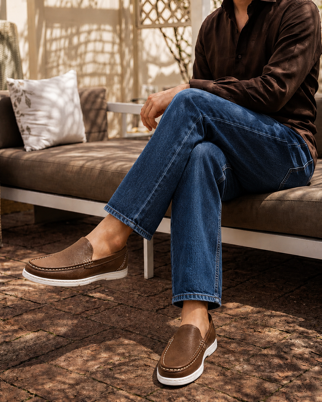 082 Mocassin confort homme en cuir tabac