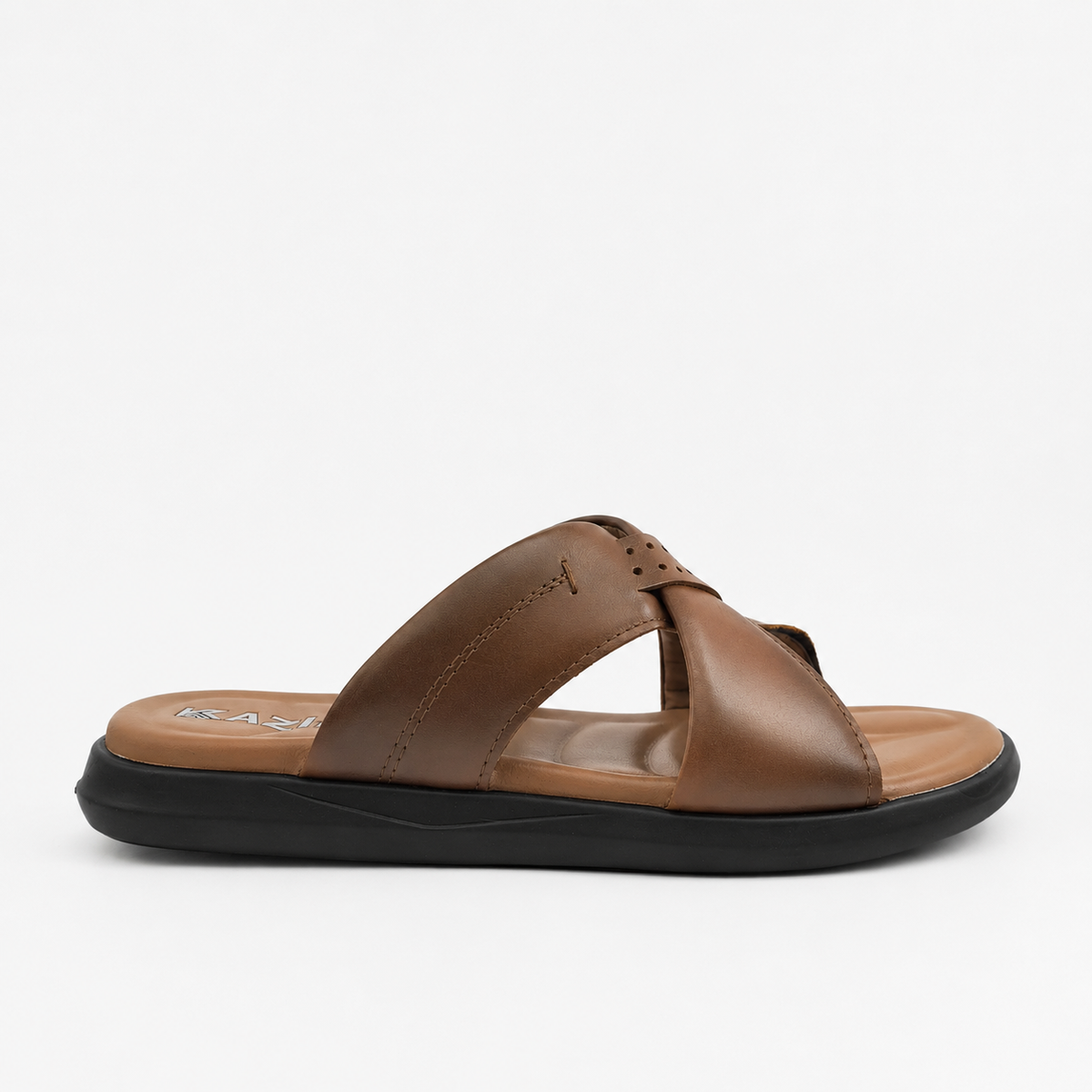 050 sandale confort en cuir homme marron tabac