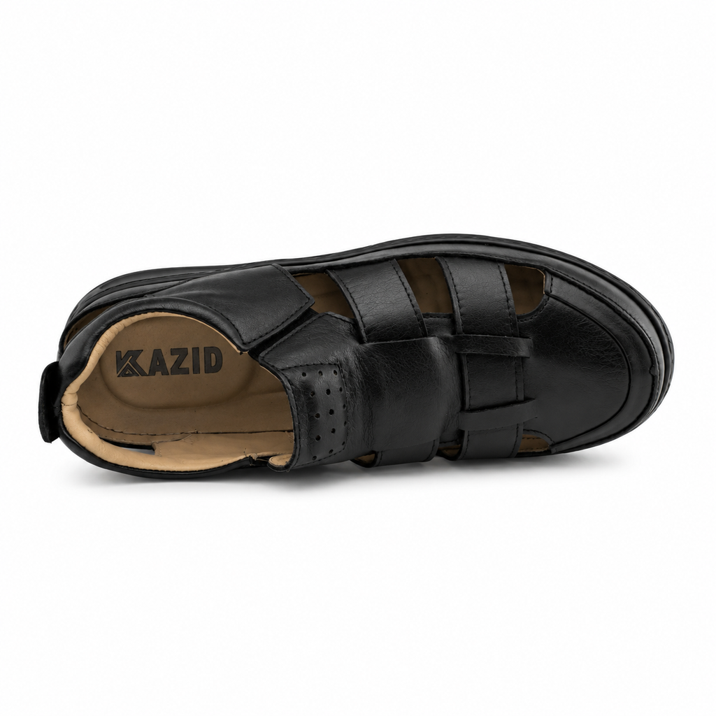 064 sandale confort en cuir homme noir