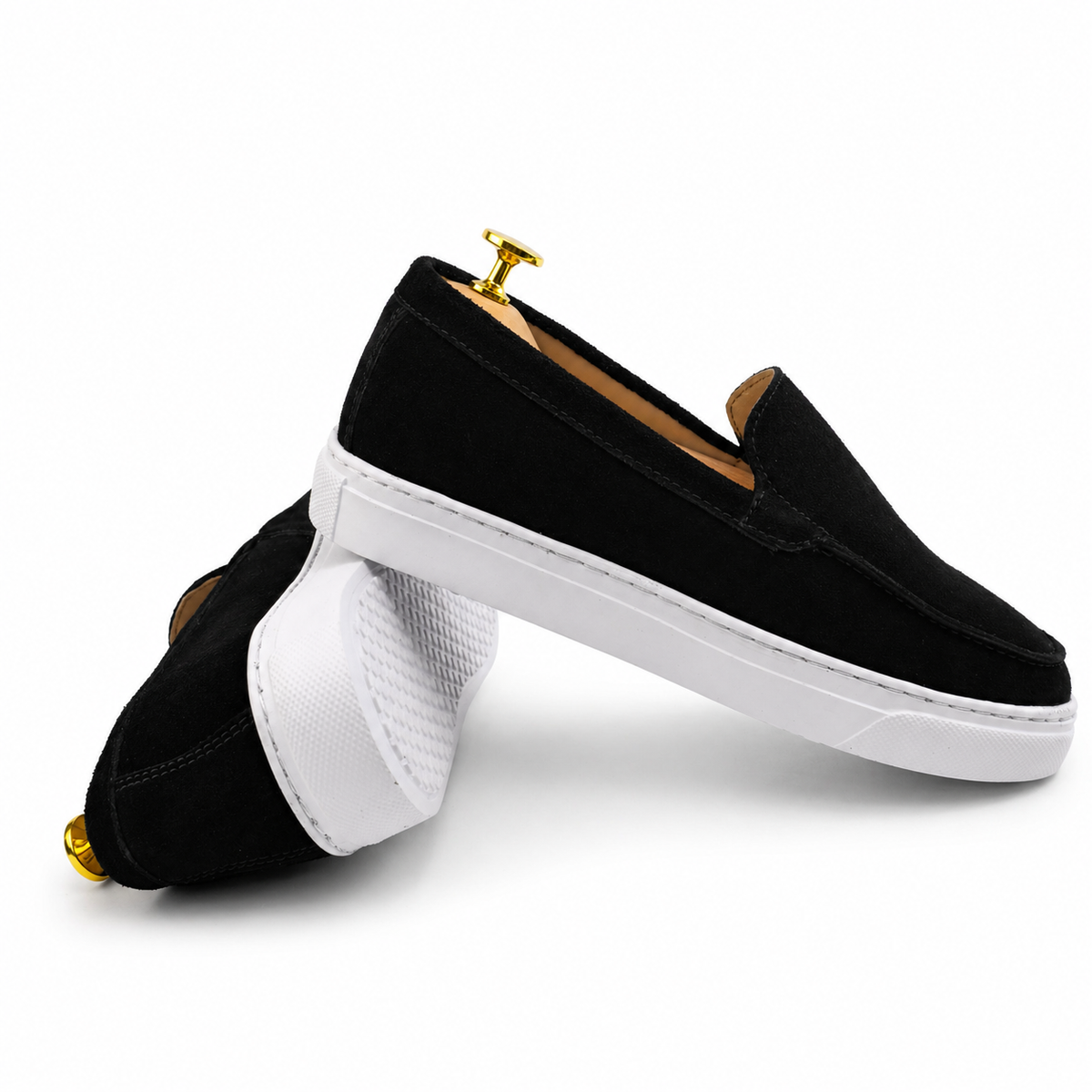0108 Chaussures Homme Mocassins sports en cuir daim noir