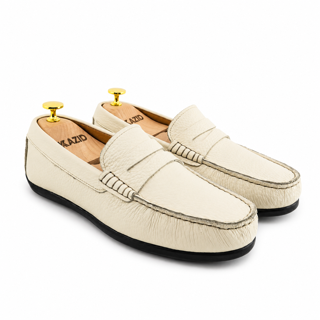 046 Chaussures Homme Mocassins sports en cuir blanc case