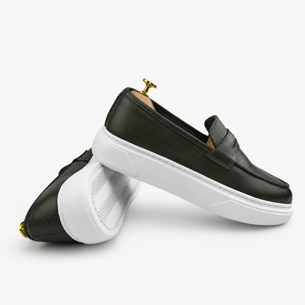054 chaussure homme confort en cuir kaki