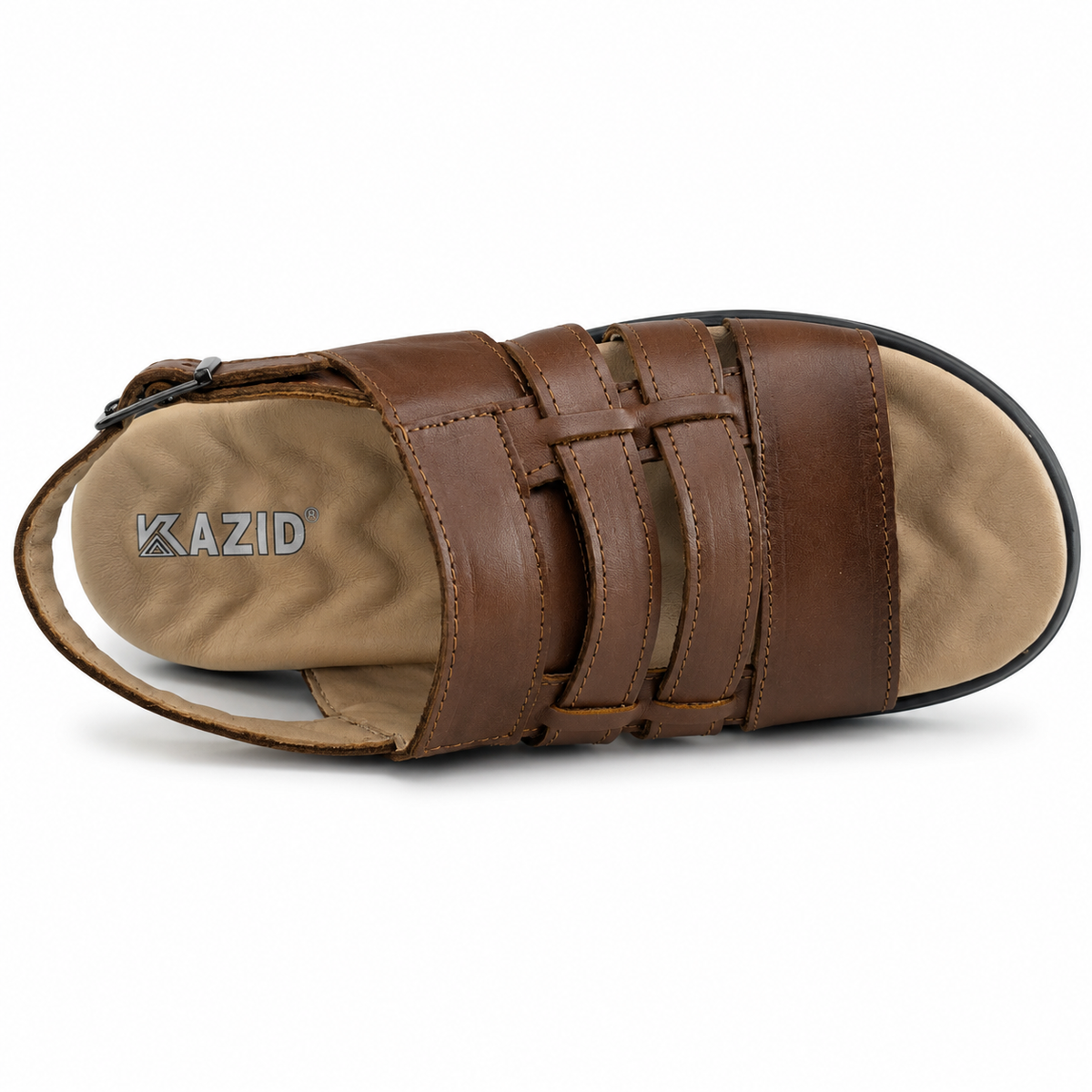 063 sandale confort en cuir homme tabac