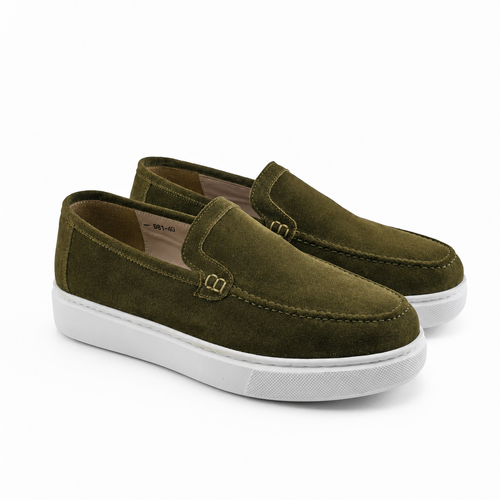 0109 Chaussures Homme  en cuir daim kaki