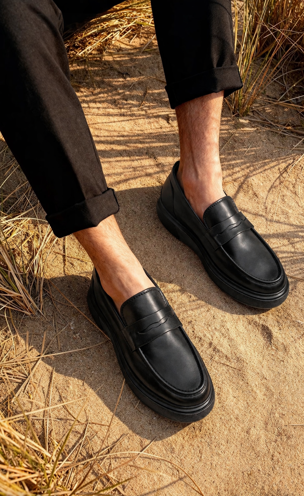 054 Chaussures Homme Mocassins sports en cuir noir