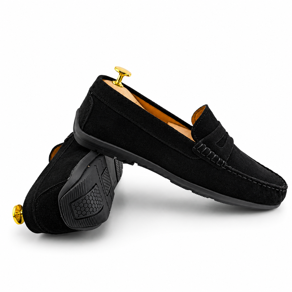 046 Chaussures Homme Mocassins sports en cuir noir daim