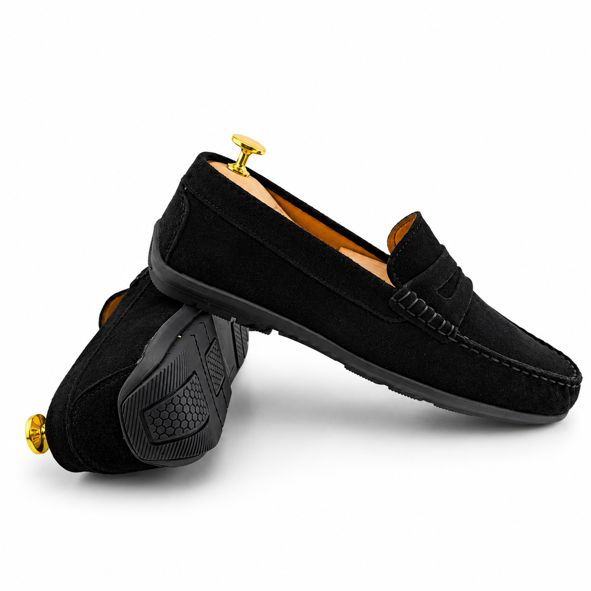 046 Chaussures Homme Mocassins sports en cuir noir daim